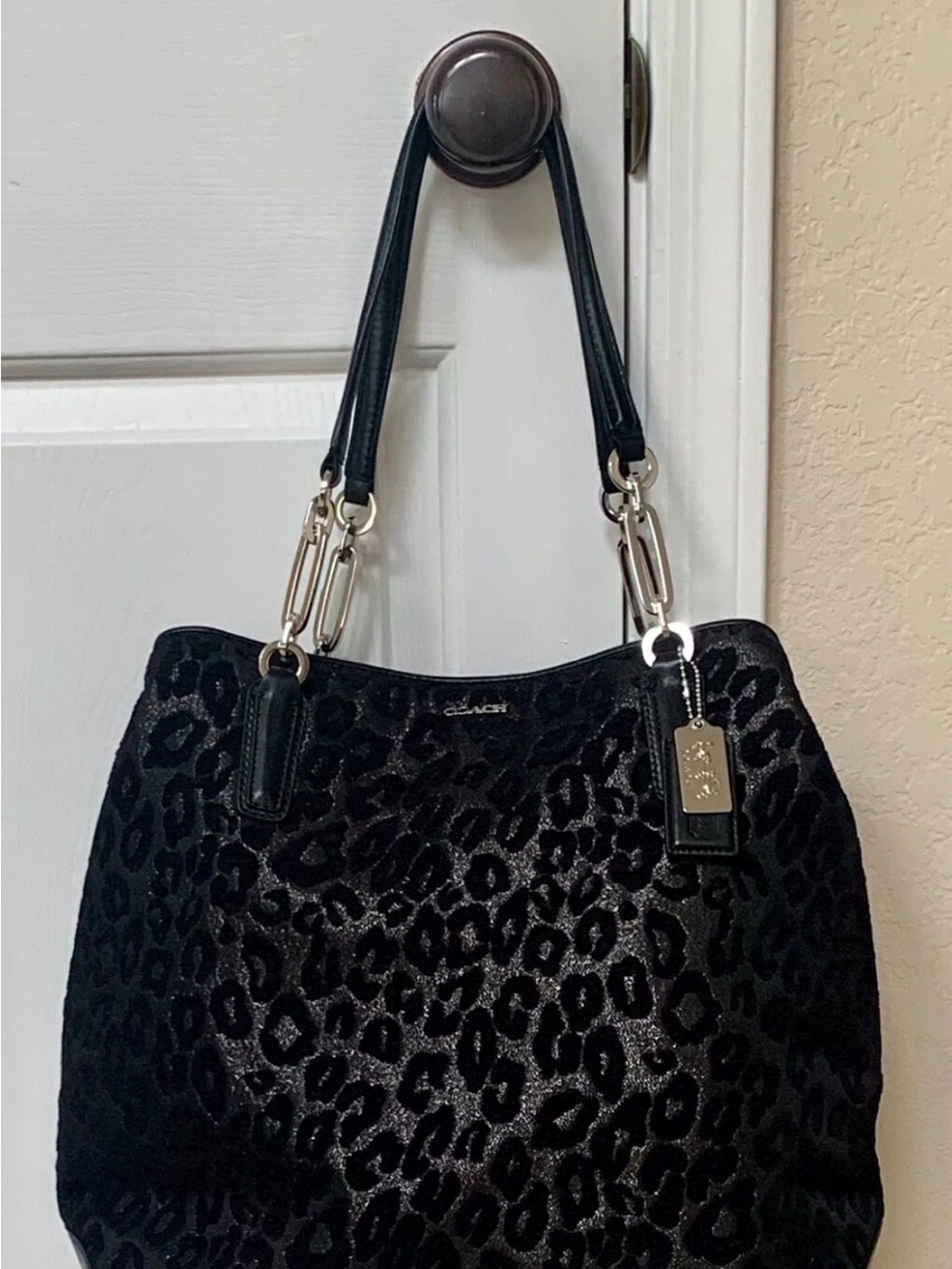 Coach Madison Chenille Ocelot Fabric North/South Tote 26639